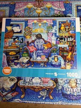 🧩 1000 piece Wonder Forge “Cats in the Blue Room” by Bill Bell. Complete.